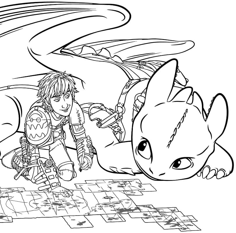 Coloring page How to Train Your Dragon 3 Hiccup and the Night Fury together