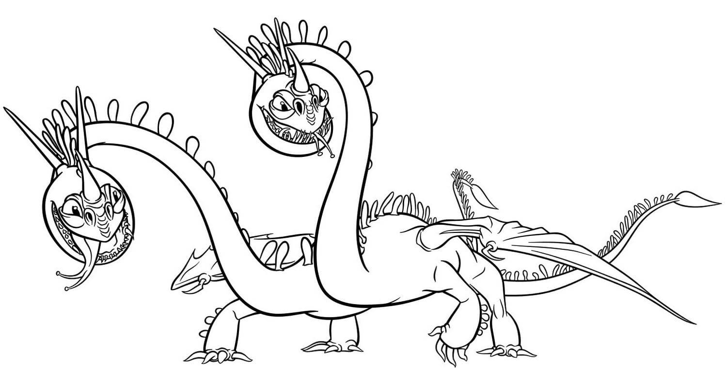 Coloring page How to Train Your Dragon 3 Dragon with 2 heads