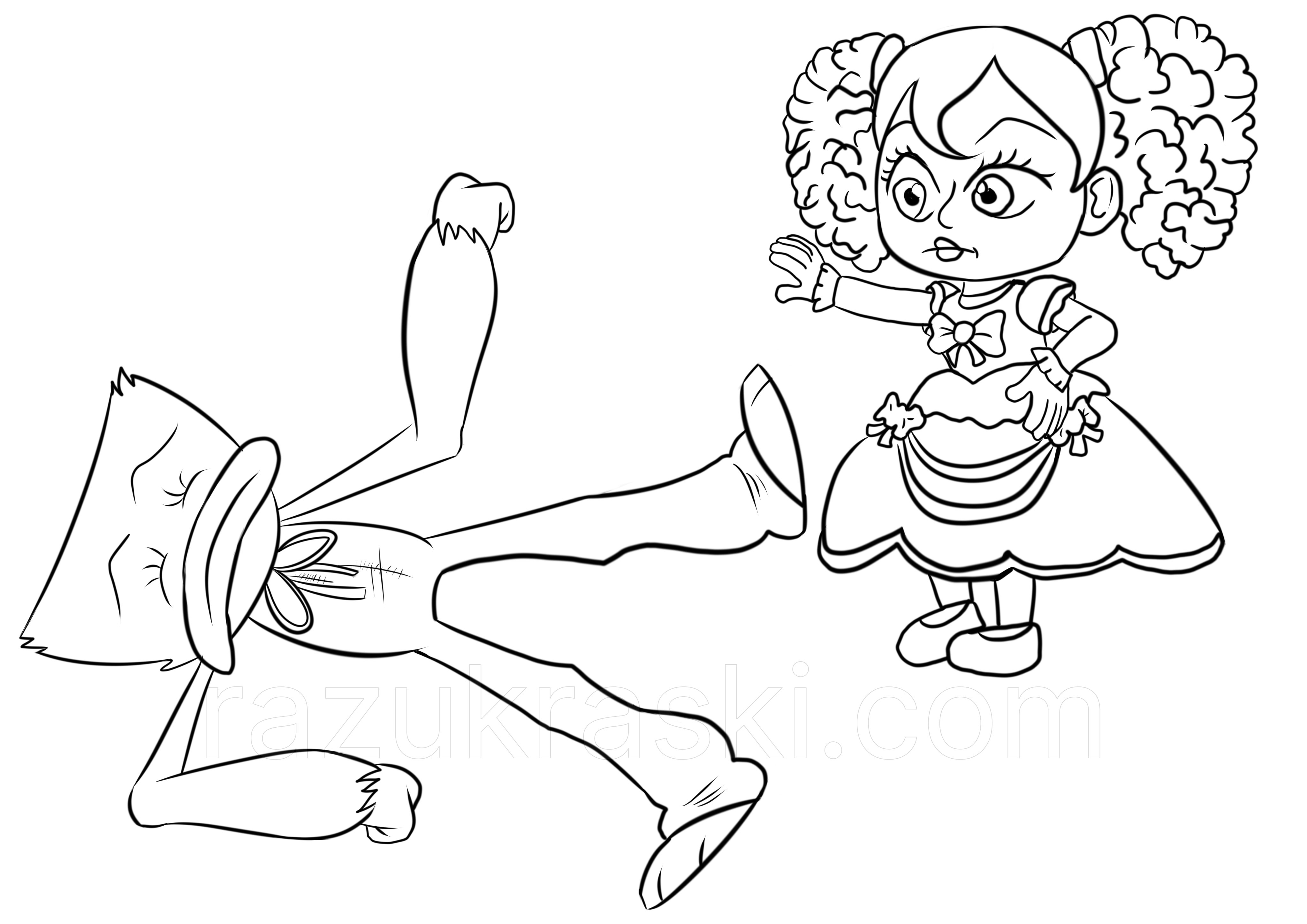 Coloring page Huggy Wuggy and a doll