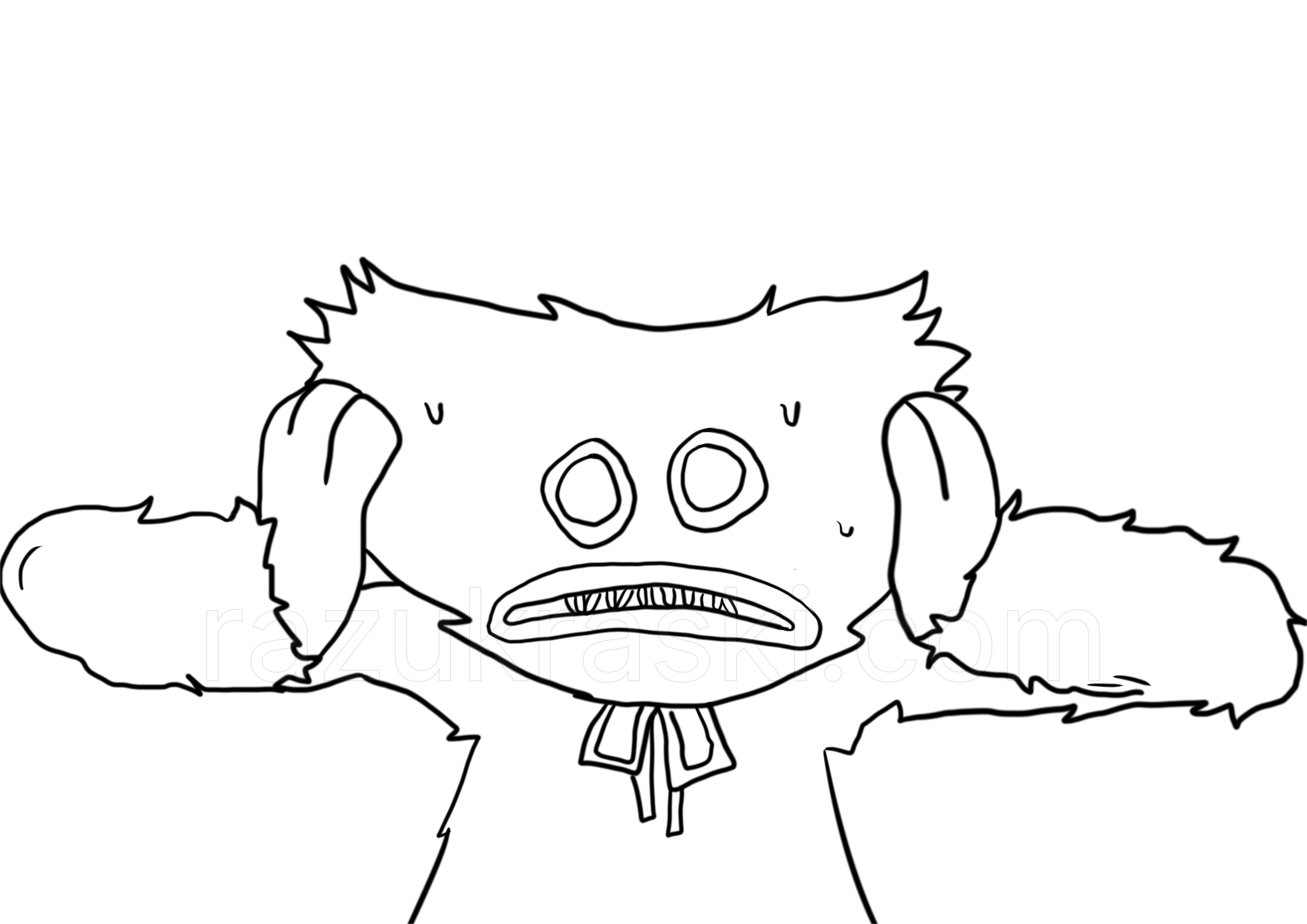 Coloriage Huggy Wuggy monstre effrayé