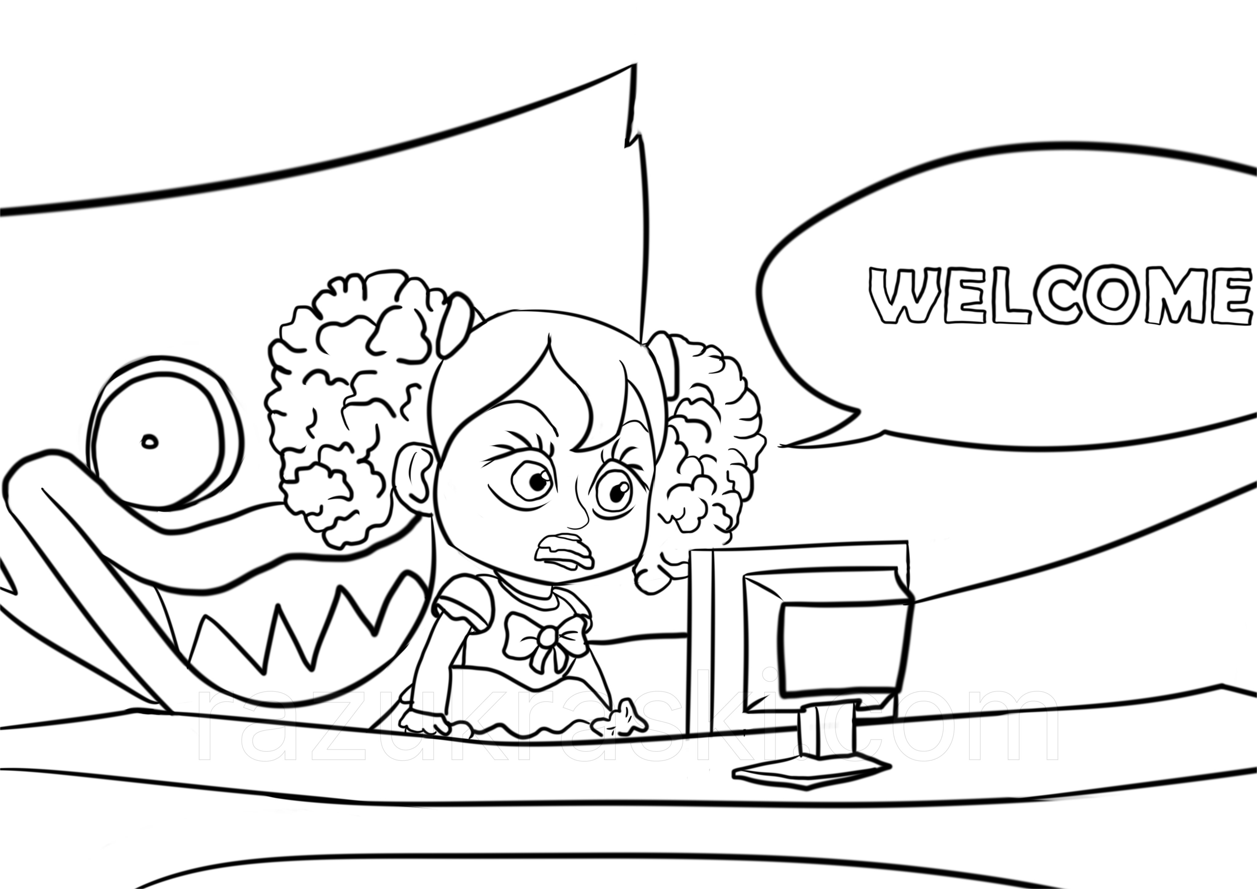 Coloring page Huggy Wuggy Welcome