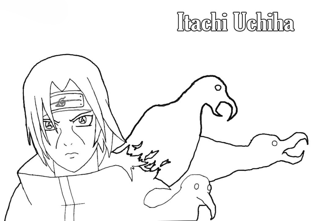 Coloring page Itachi Uchiha and crows