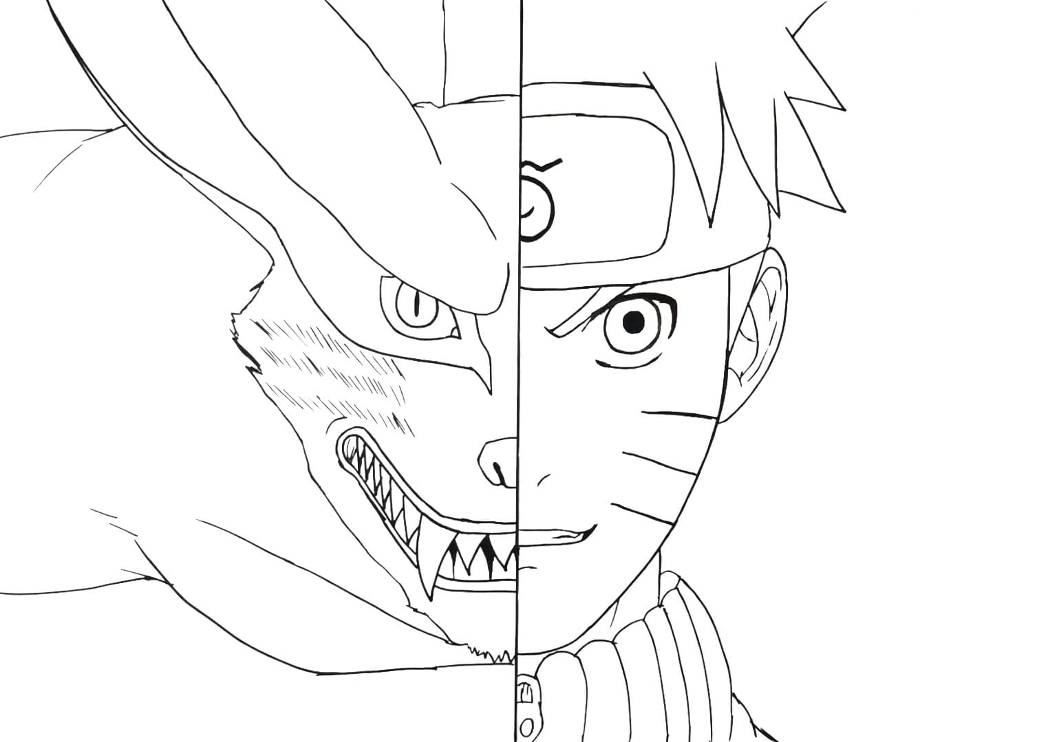 Naruto and Kurama are one Coloring page Print