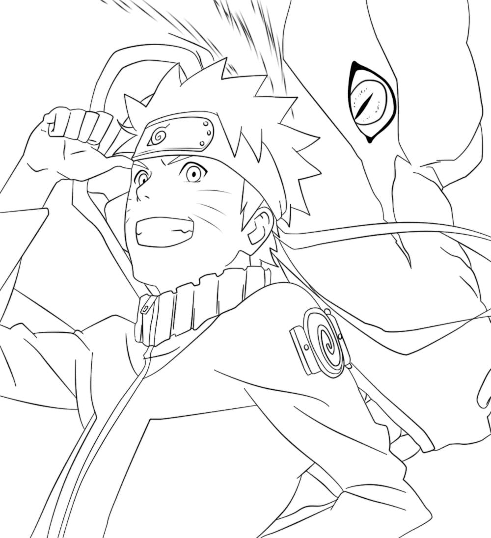 Naruto and Kurama are best friends Coloring page Print