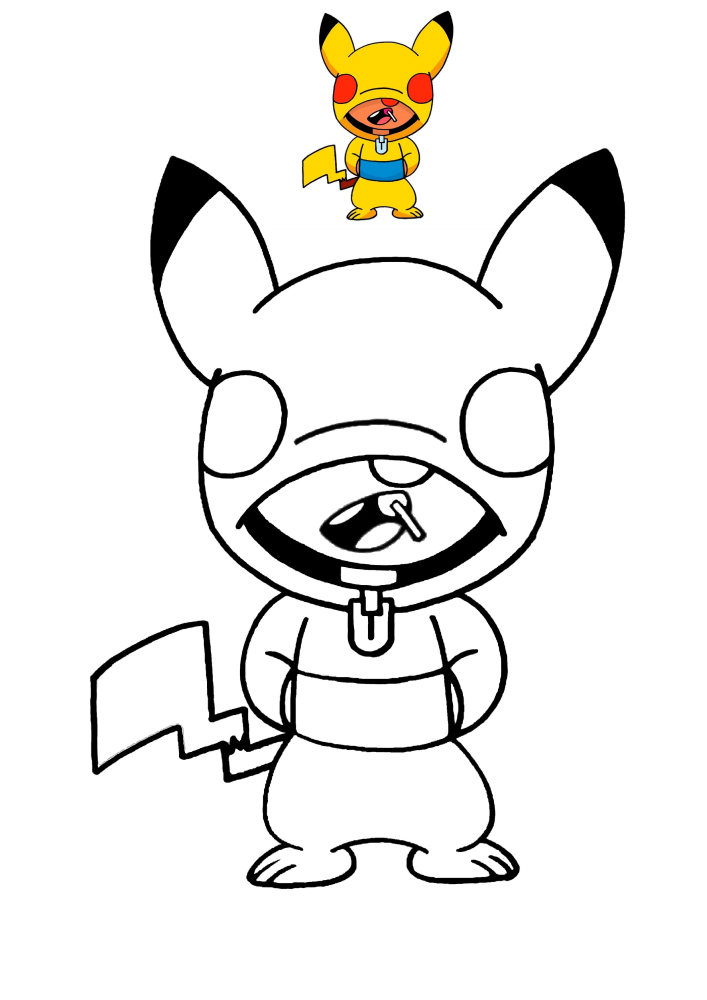 Leon dans la peau Pikachu et la version proposée des couleurs pour la décoration.