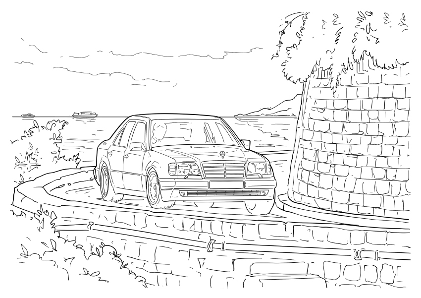 Coloring page Mercedes Benz Detailed drawing of Mercedes