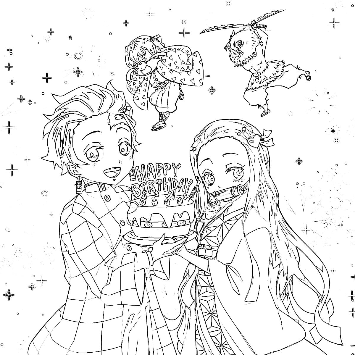 Characters celebrate their birthdays Coloring page Print