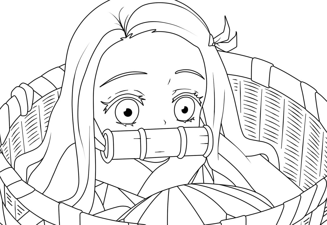 Nezuko hid in a basket Coloring page Print