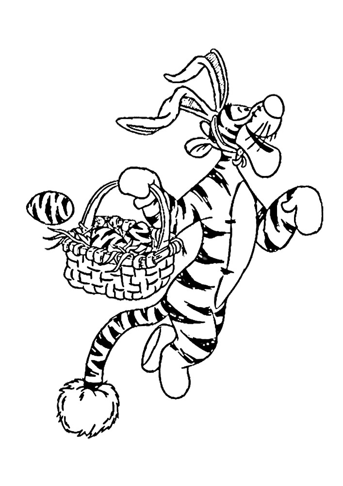 Дональд Дак в костюме зайчика и с корзинкой, полной яичек