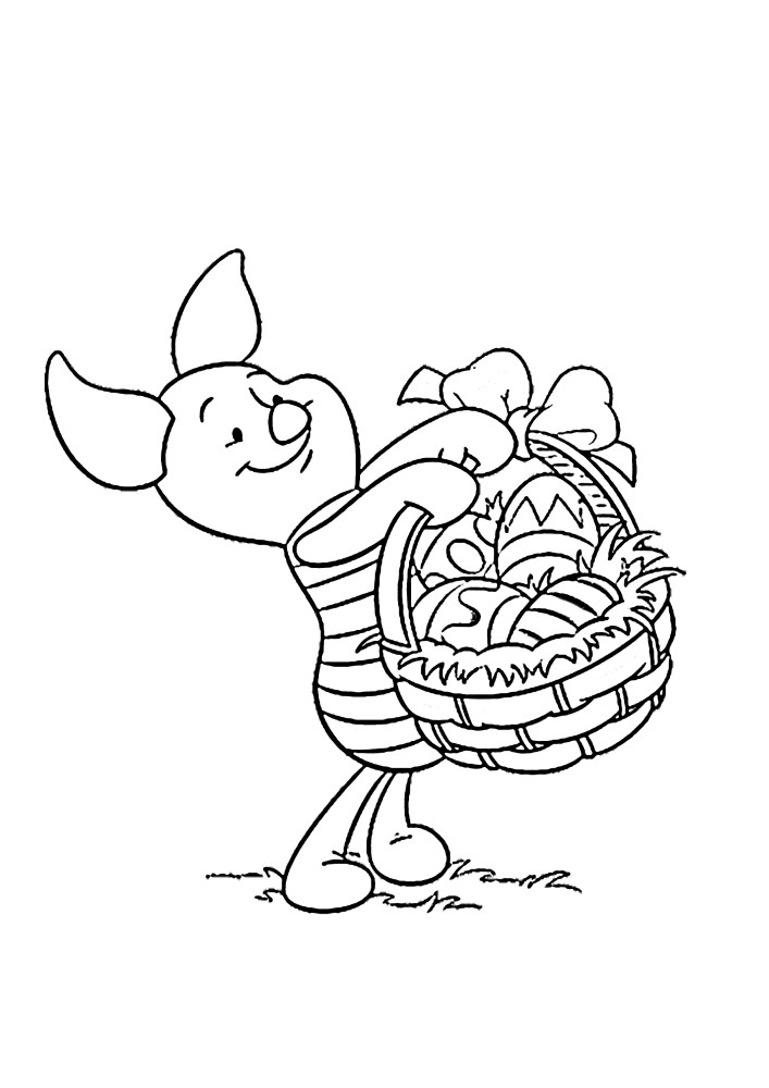 A menina carrega uma cesta de ovos para colori-los para a Páscoa