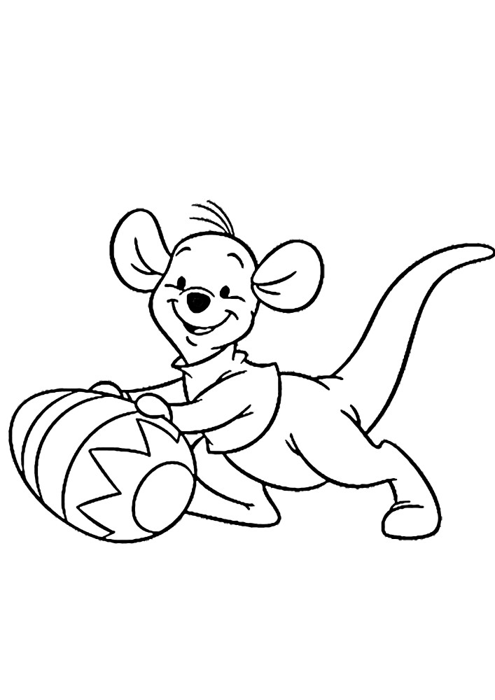 Winnie the Pooh with a basket full of painted eggs