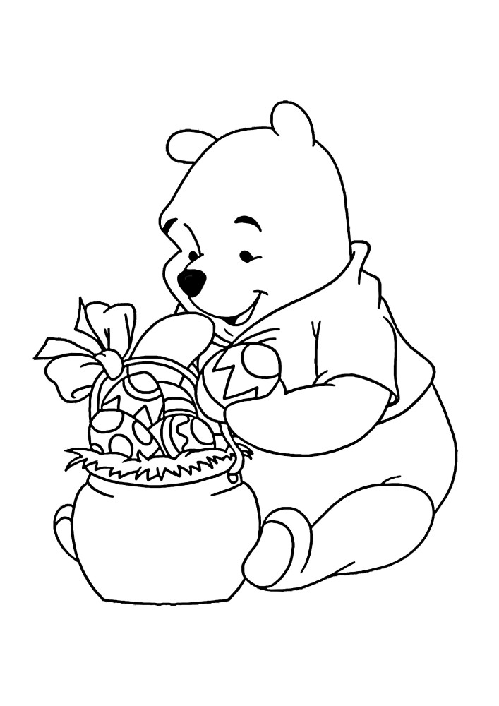 Winnie the Pooh tiene una canasta de Pascua , ahora puedes comer