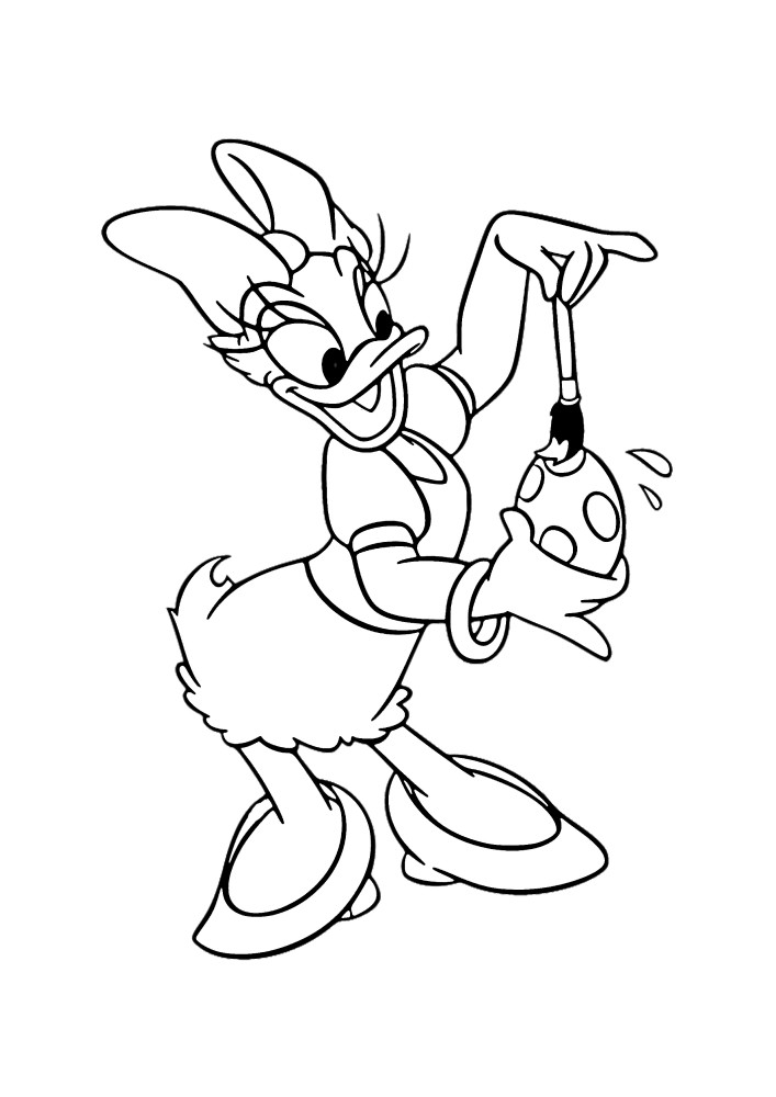 Дональд Дак в костюме зайчика и с корзинкой, полной яичек