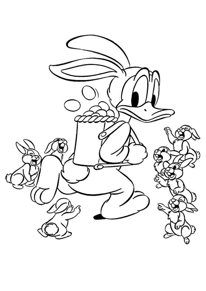 Дональд Дак пытается пронести яички так, чтобы зайчики не украли их