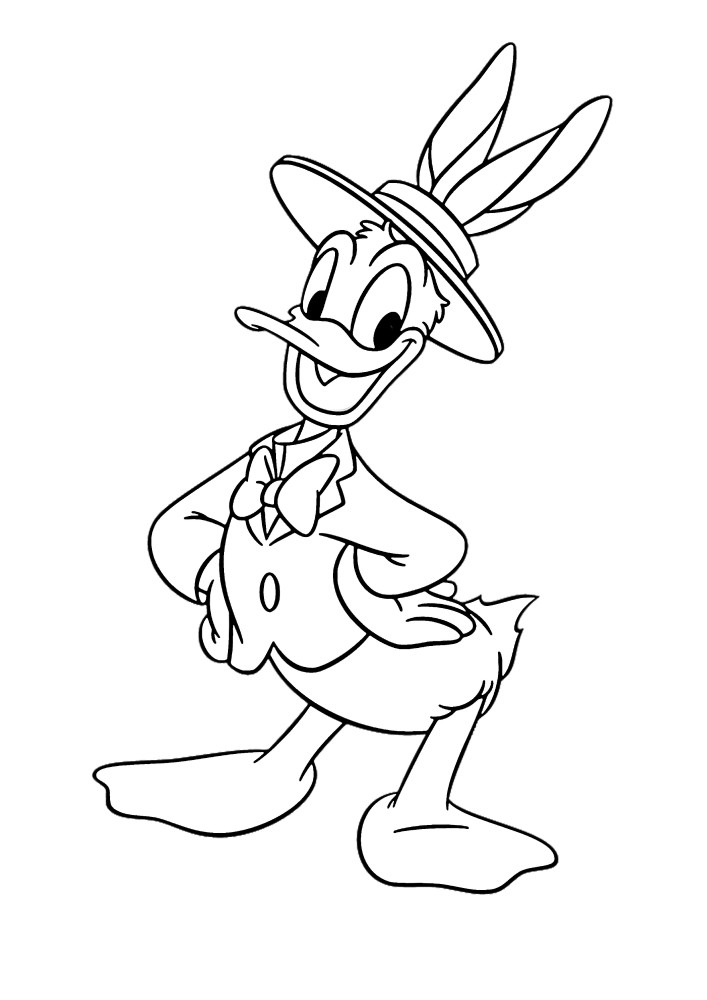 Donald Duck im Hasenkostüm verteilt bemalte Osterhoden