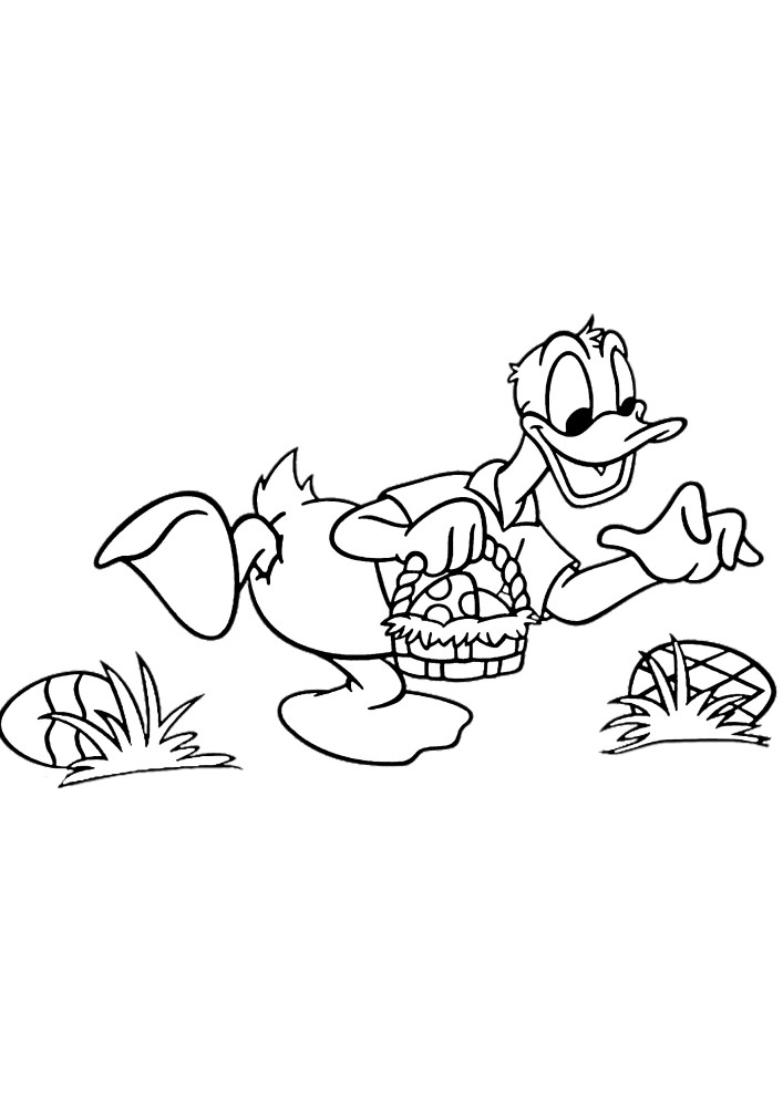 Donald Duck tente d'attraper un testicule de Pâques qu'il a accidentellement laissé tomber