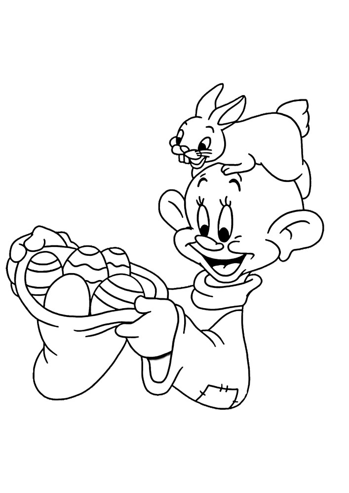 Donald Duck con una canasta de Pascua corre hacia Daisy Duck