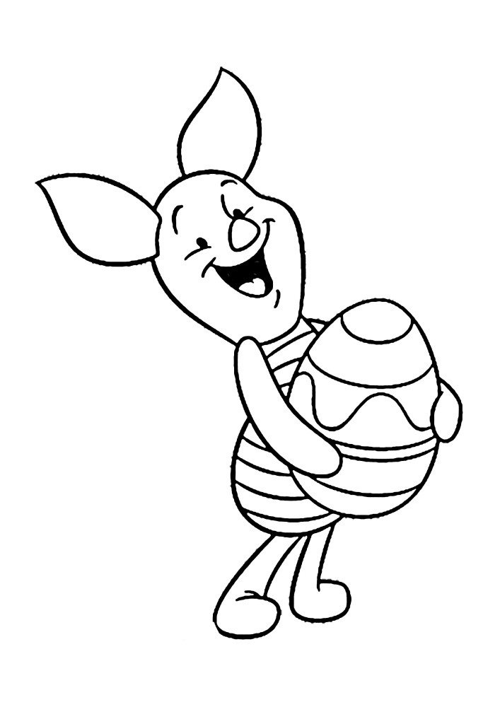 Винни-Пух  с корзиной, которая полна раскрашенных яичек