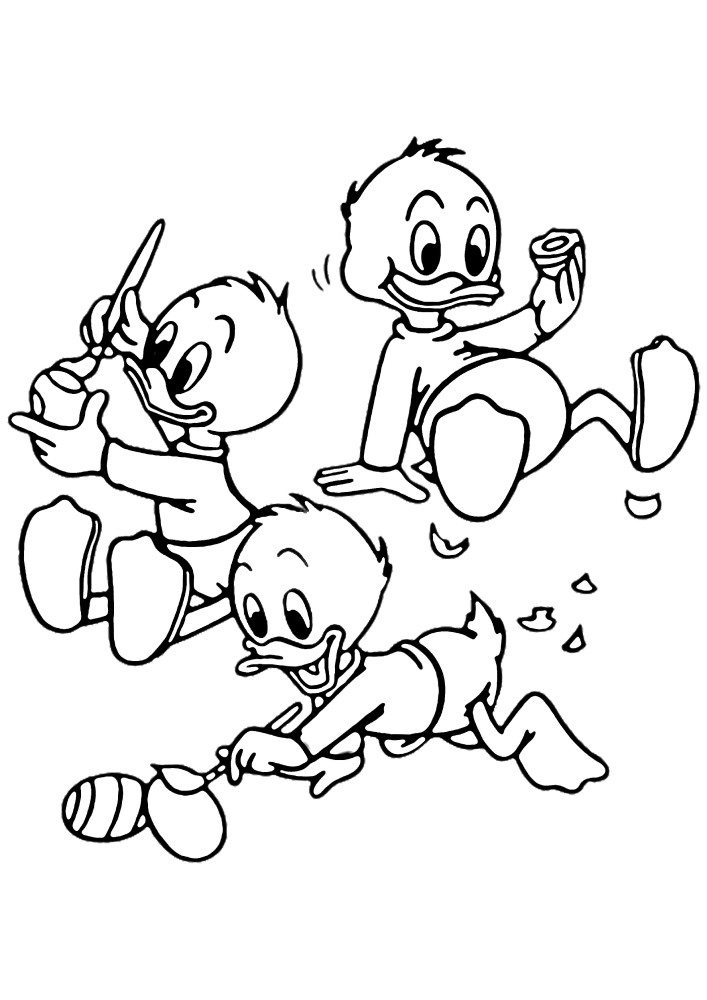 Donald Duck tries to sneak the testicles so that the bunnies don't steal them