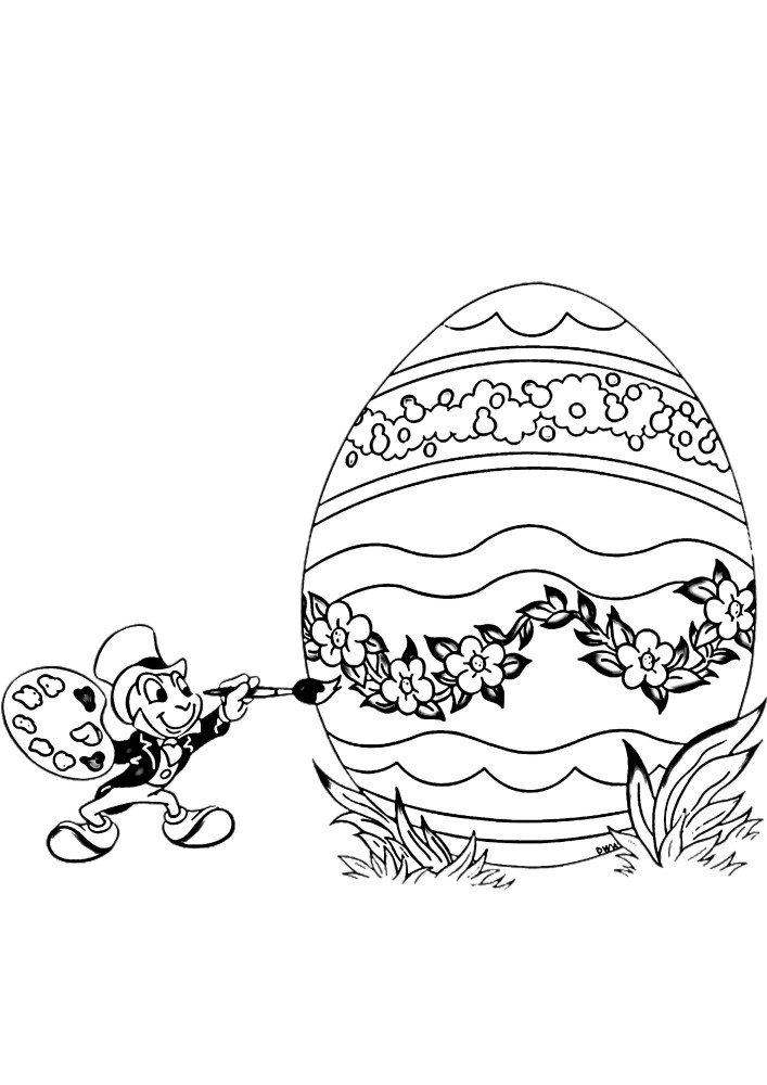 El grillo de gimini pinta el huevo para la Pascua