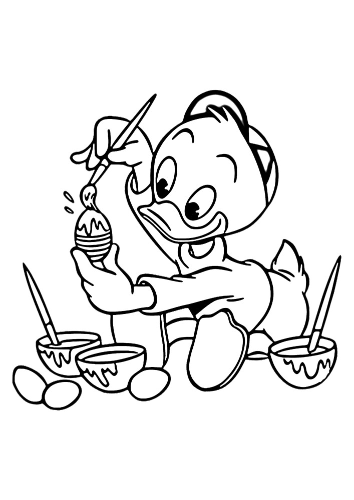 Donald Duck avec un panier de Pâques court vers Daisy Duck
