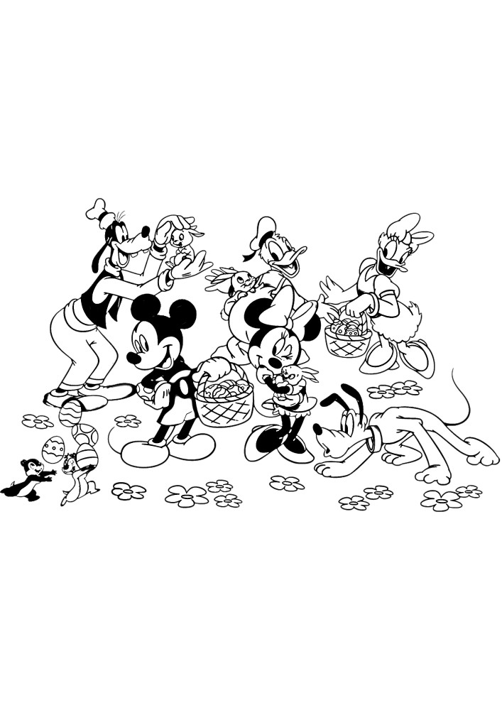 Mickey et Pluto-coloriage pour Pâques