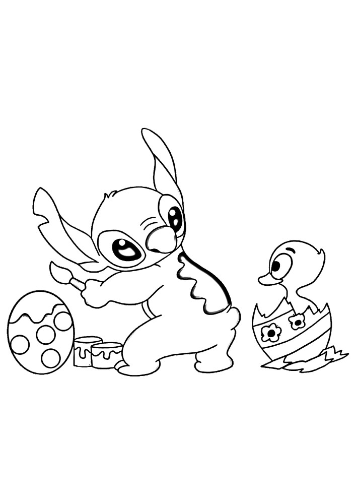Stitch was painting eggs for Easter, and one of them hatched a baby bird