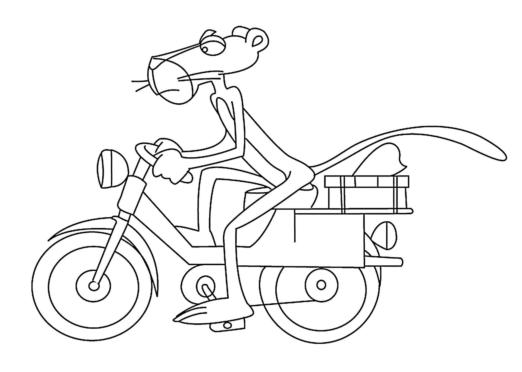 Coloring page Pink Panther Pink Panther on a bike