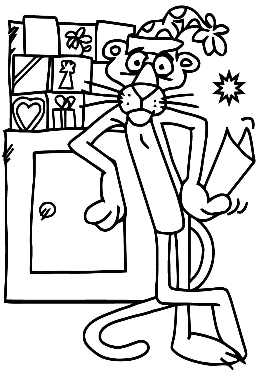 Coloring page Pink Panther Festive Pink Panther