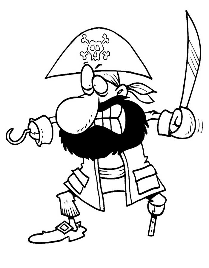 Ausmalbild Piraten Ein Pirat und sein Enterhakensäbel
