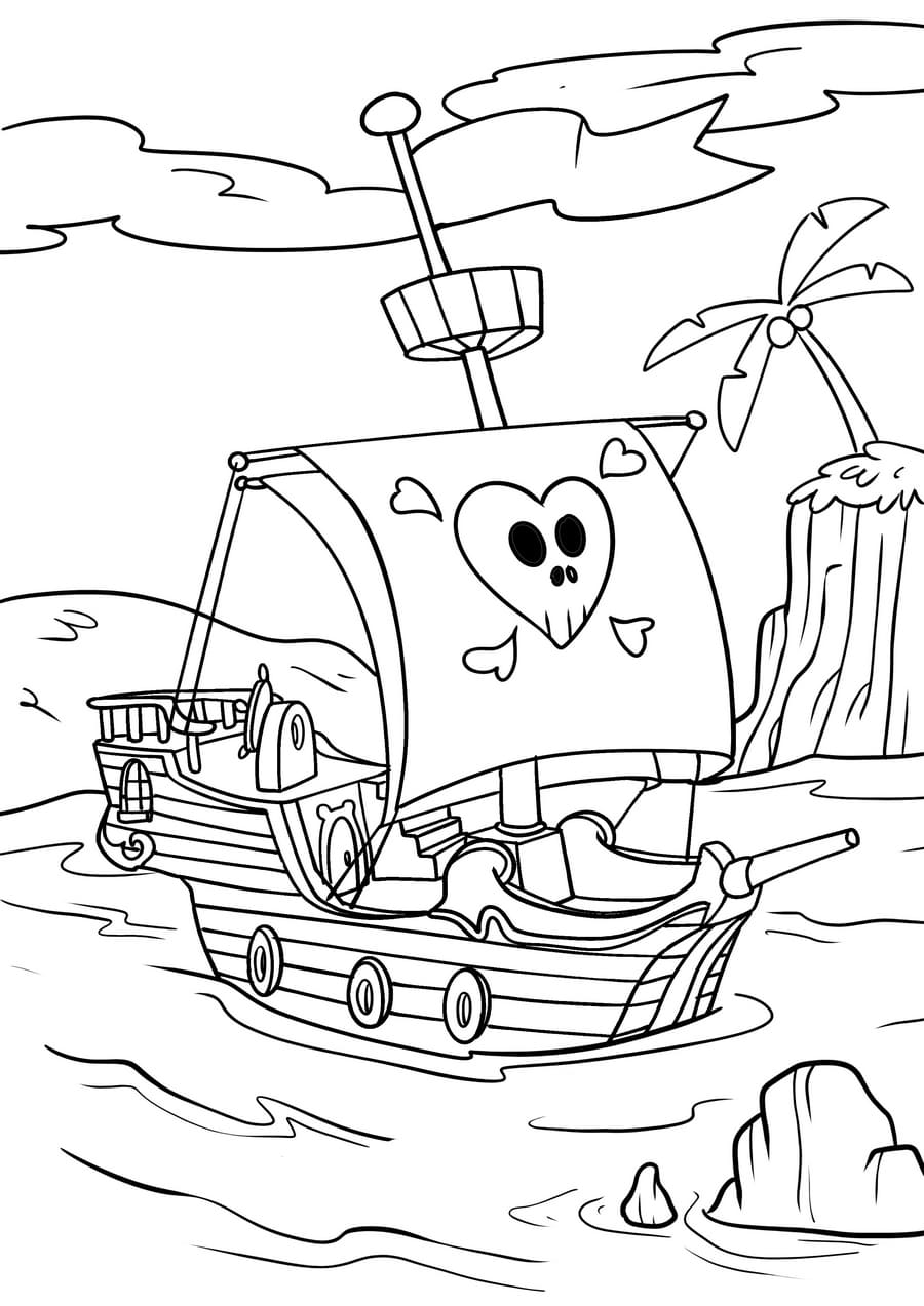 Раскраска Пираты Пиратский корабль в открытом море