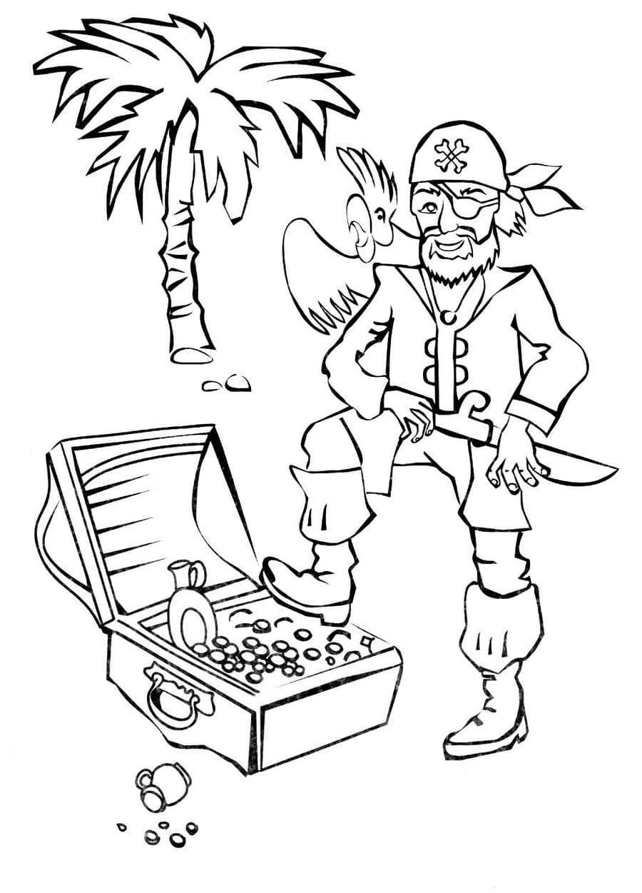 Coloring Pages Pirates A pirate found a treasure chest Print
