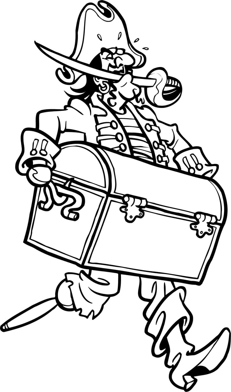 Coloriage Pirates Pirate porte un coffre de diamants