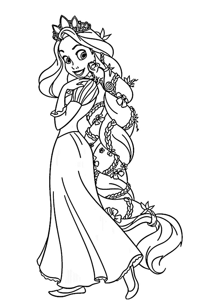 Rapunzel and her little animal that sits on her shoulder