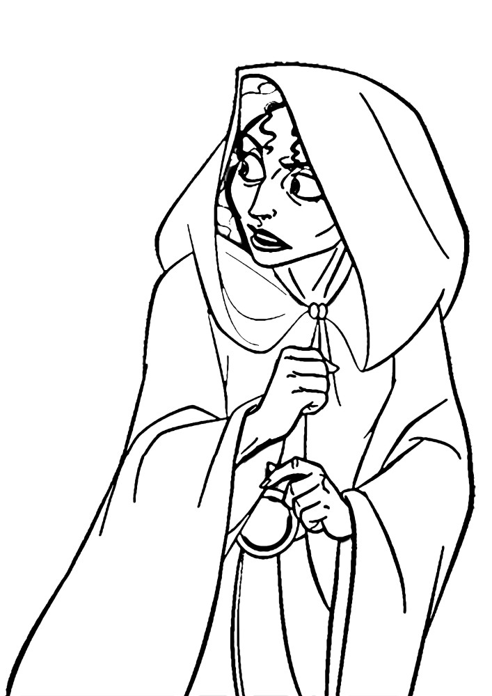 Mother Gothel hides under her cloak