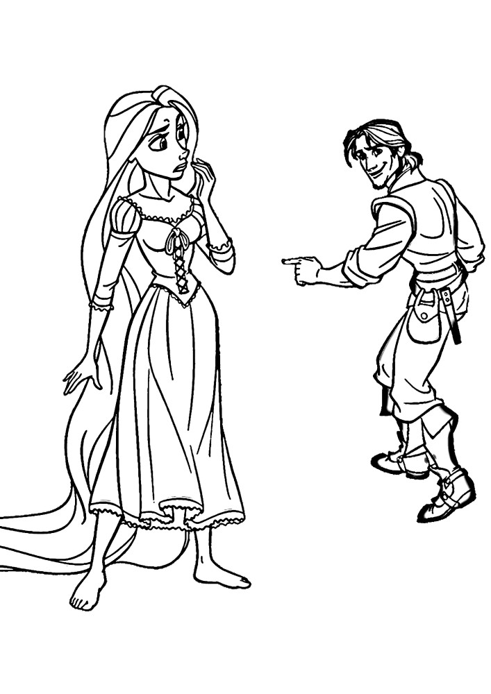 Rapunzel looks at the spot where Flynn points in disbelief