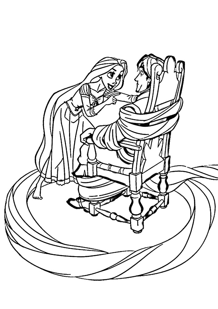 Rapunzel tied Flynn up with her long hair