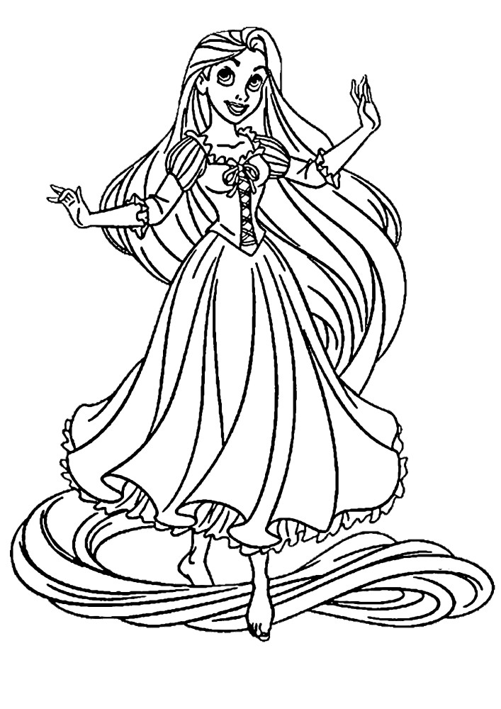 Glückliches Mädchen Rapunzel mit langen Haaren