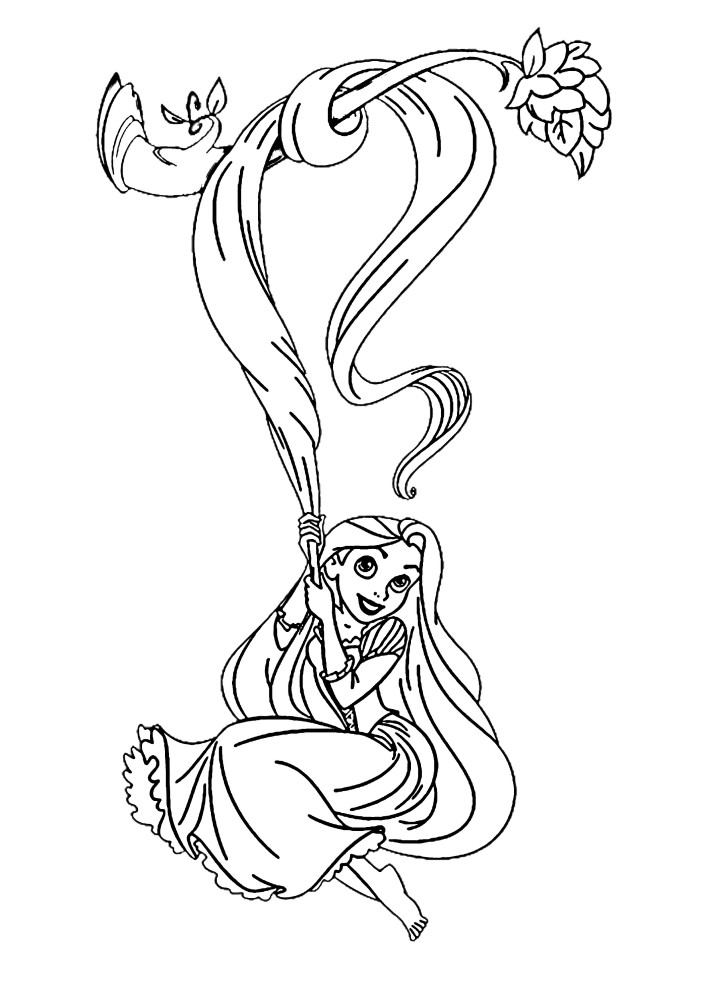 Coloring Pascal's chameleon, who has fun with Rapunzel and her hair