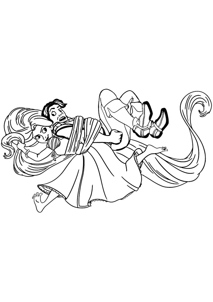 Rapunzel a attaché les cheveux de Flynn à elle-même