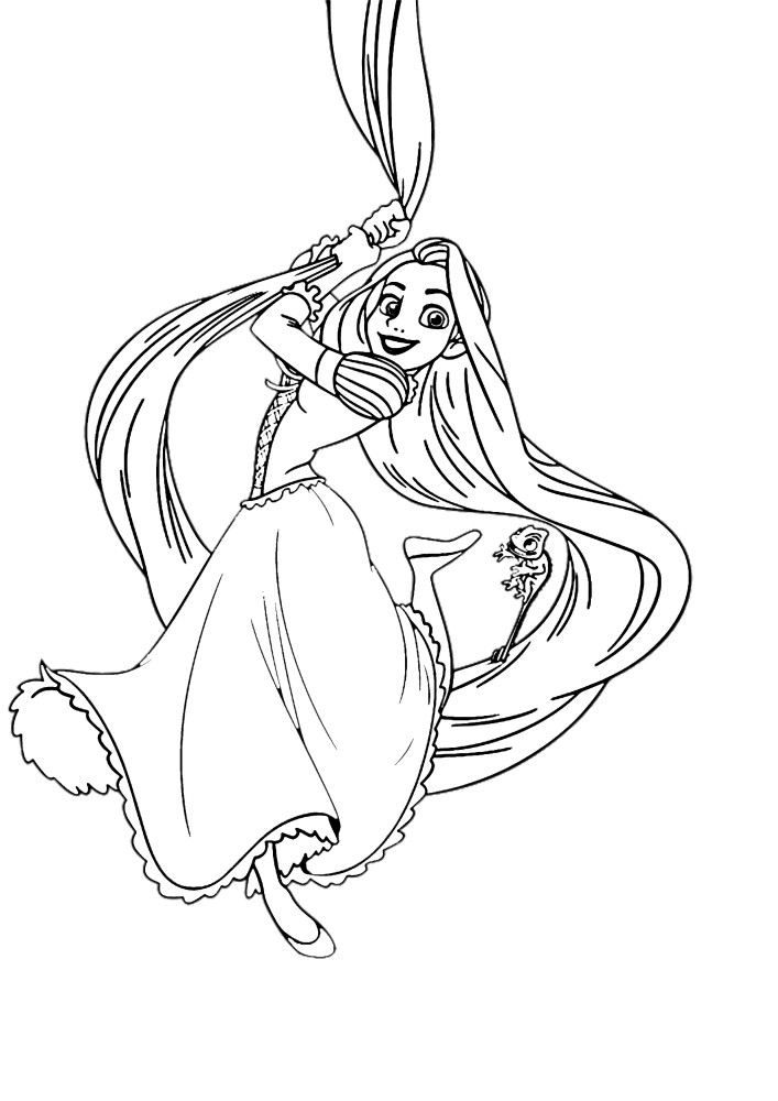 Счастливая девочка Рапунцель с длинными волосами