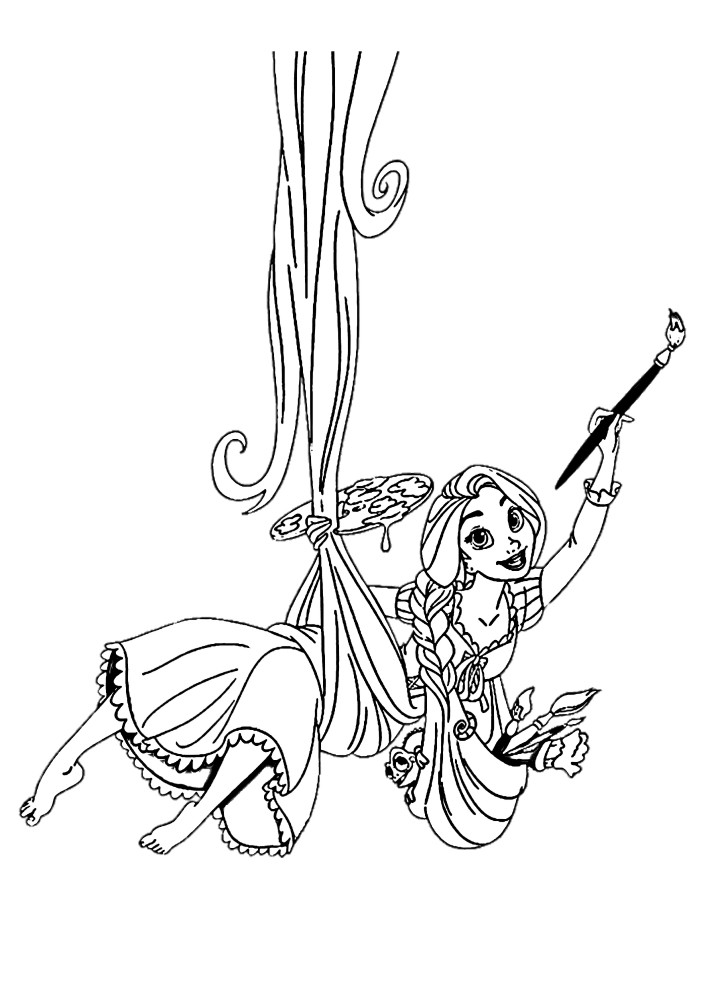 All the drawing tools are tangled in Rapunzel's hair