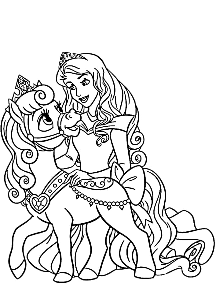 Милая лошадка и принцесса, которая гладит её