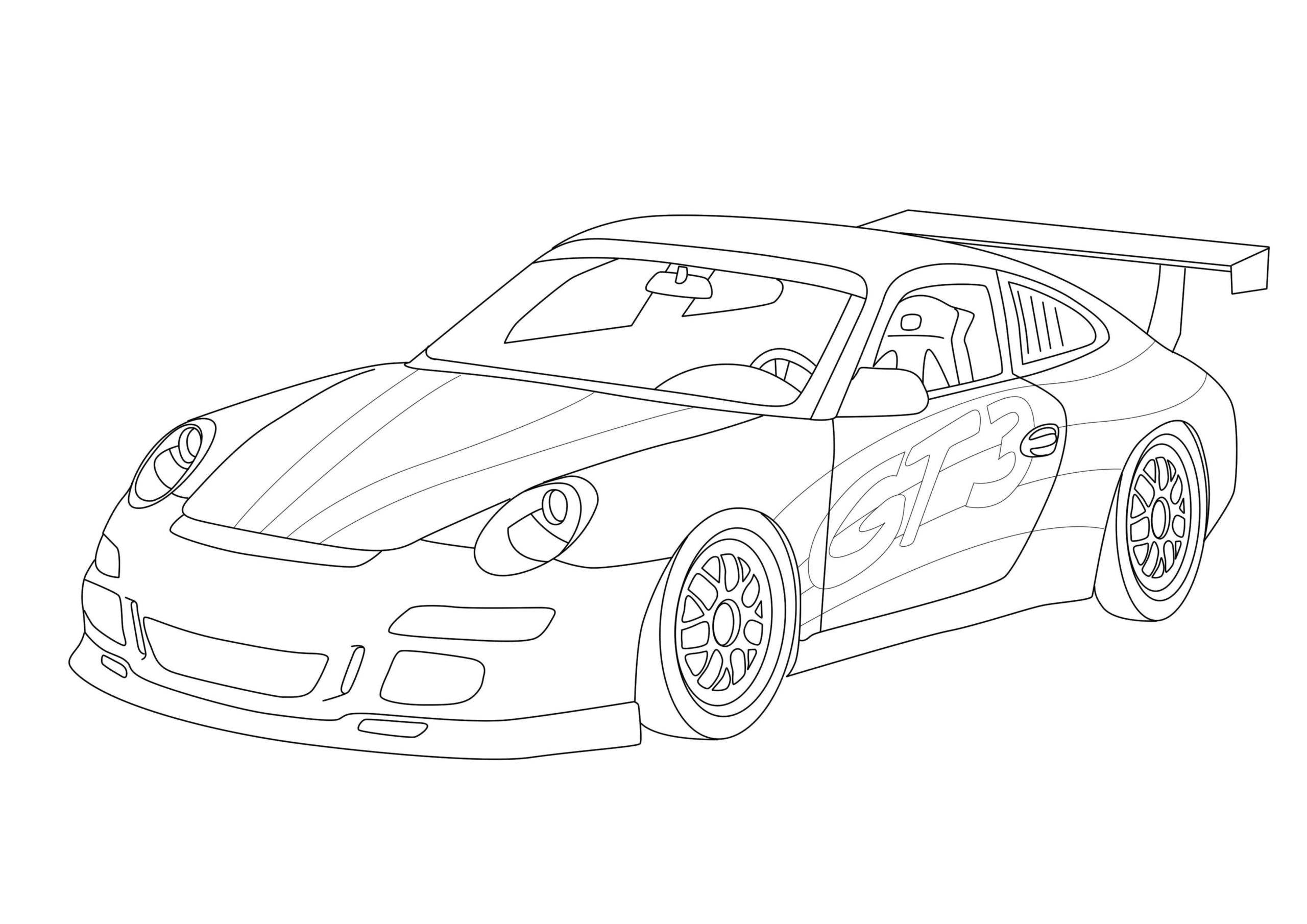 Para Colorir Carro de Corrida Carro desportivo Porsche GT
