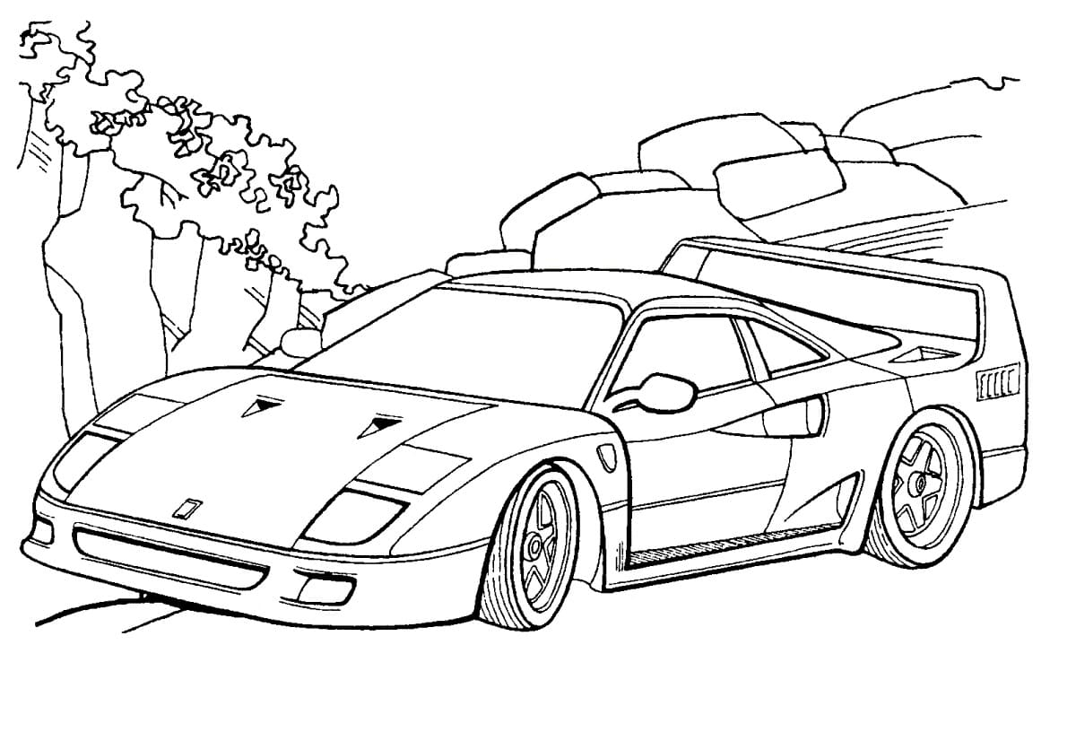 Coloring page Race cars A sports car rides around the world