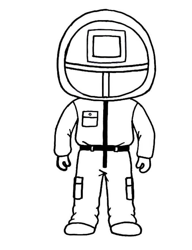Coloring page Squid Game Security guard with a square
