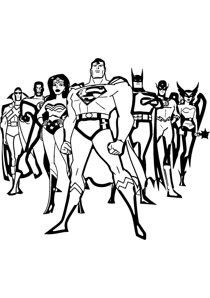 Команда супергероев - раскраска