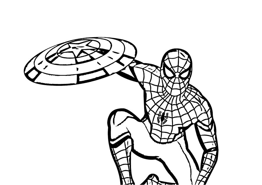 Spider-Man sostiene el escudo del Capitán América
