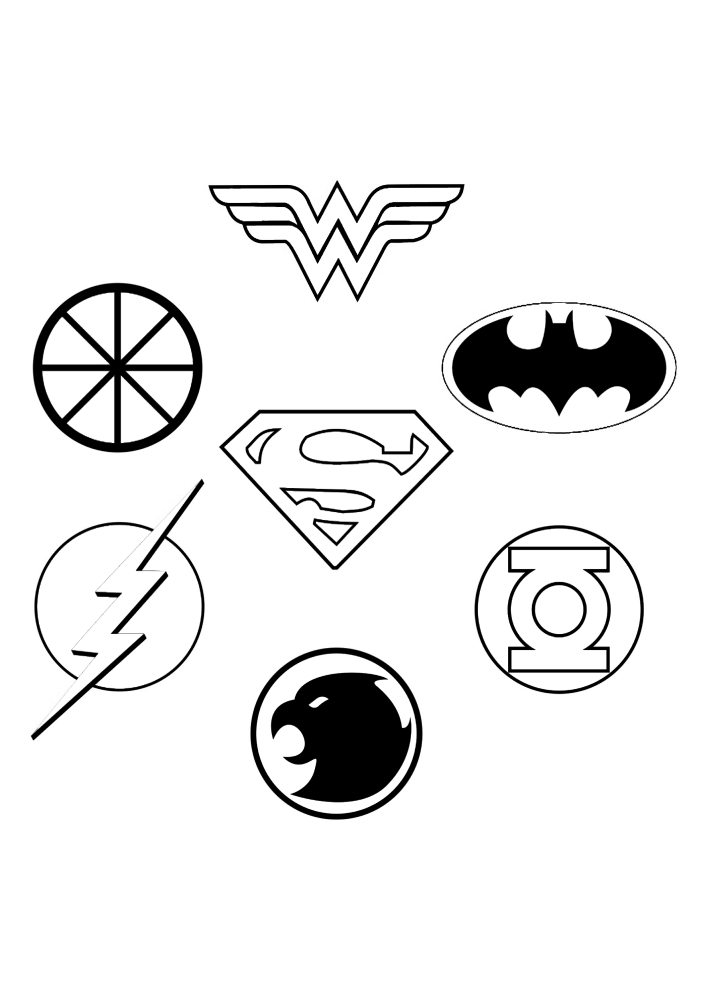 Logotipos de diferentes super-heróis.