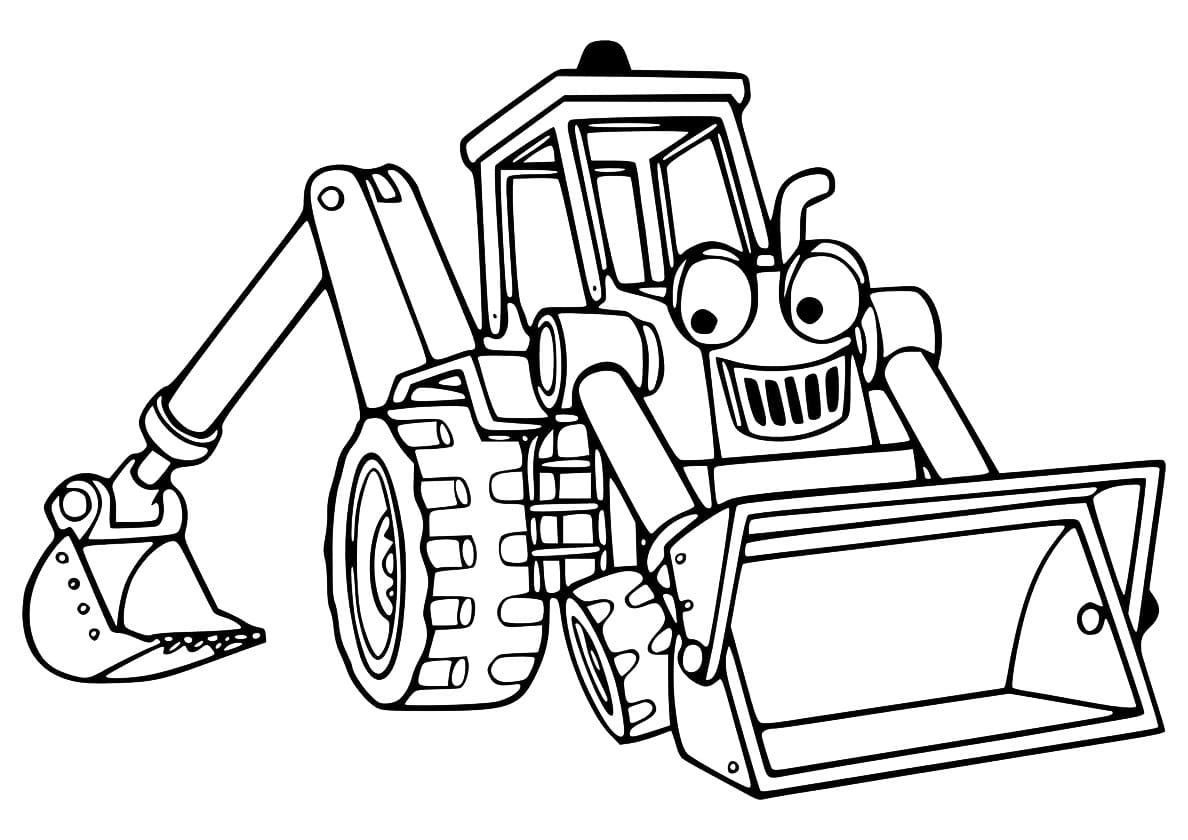 Coloring page Tractor A big tractor with eyes